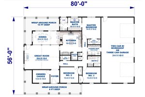 Floor Plan - Main Floor for Craftsman House Plan #44-285 - 3 bed, 2.5 bath