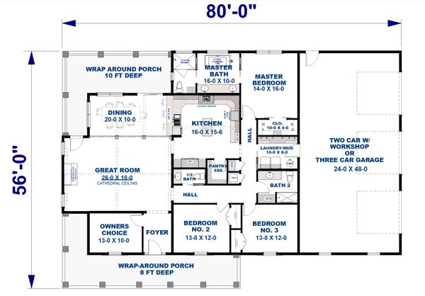 Craftsman Floor Plan - Main Floor Plan #44-285