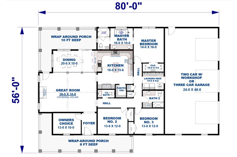 Dream House Plan - Floor Plan - Main Floor for Craftsman House Plan #44-285 - 3 bed, 2.5 bath