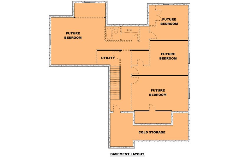 House Blueprint - Floor Plan - Lower Floor for Farmhouse House Plan #1111-6 - 4 bed, 2.5 bath