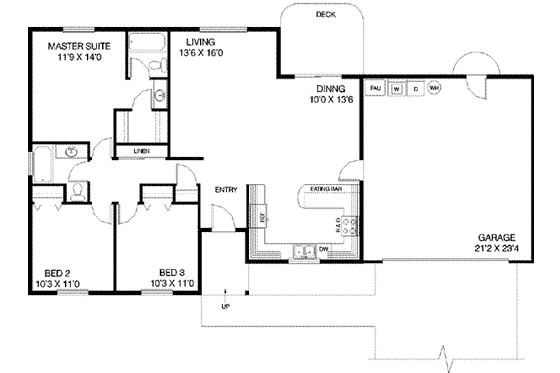 Floor Plan - Main Floor for Ranch House Plan #60-421 - 3 bed, 2 bath