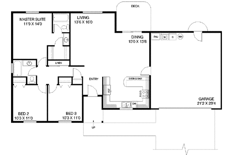 House Plan Design - Floor Plan - Main Floor for Ranch House Plan #60-421 - 3 bed, 2 bath