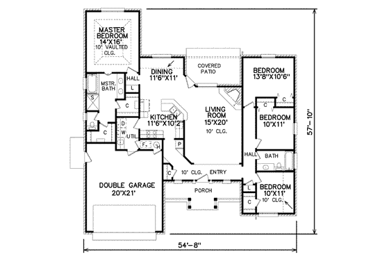 Floor Plan - Main Floor for Traditional House Plan #65-262 - 4 bed, 2 bath