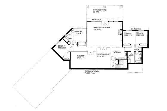 Floor Plan - Lower Floor for Craftsman House Plan #117-968 - 7 bed, 4.5 bath