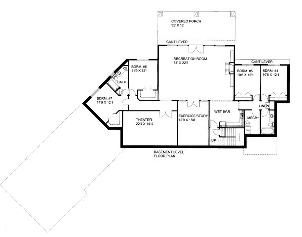 House Blueprint - Craftsman Floor Plan - Lower Floor Plan #117-968