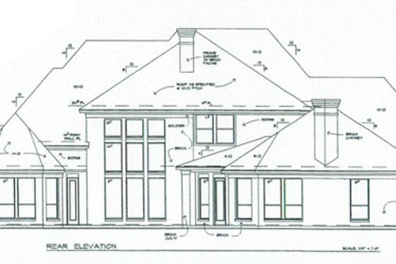 Exterior - Rear Elevation for European House Plan #141-257 - 4 bed, 4.5 bath