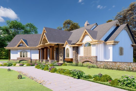 Exterior - Front Elevation 3 for Ranch House Plan #54-467 - 3 bed, 2.5 bath