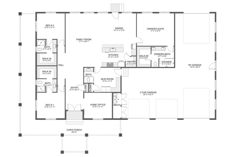 House Plan Design - Floor Plan - Main Floor for Barndominium House Plan #1060-292 - 3 bed, 3.5 bath