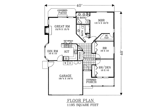 Floor Plan - Main Floor for Traditional House Plan #53-107 - 3 bed, 2 bath
