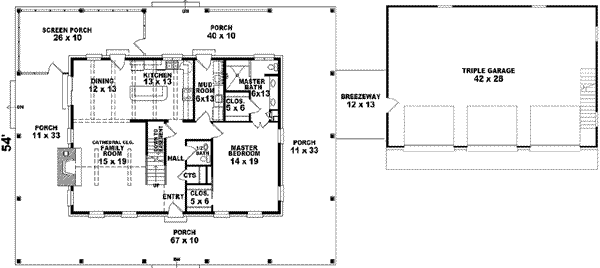 Floor Plan - Main Floor for Southern House Plan #81-774 - 3 bed, 2.5 bath