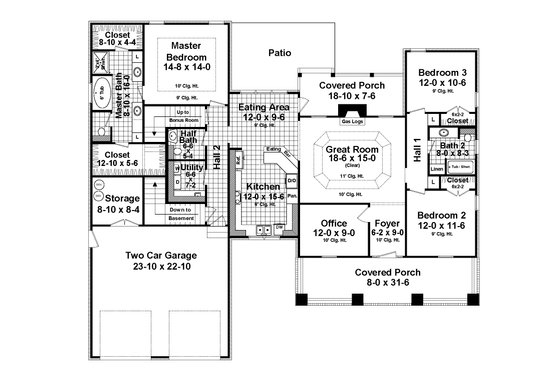 Floor Plan - Main Floor for Craftsman House Plan #21-359 - 3 bed, 2 bath