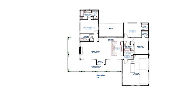 Architectural House Design - Floor Plan - Main Floor for Country House Plan #1126-2 - 3 bed, 2 bath