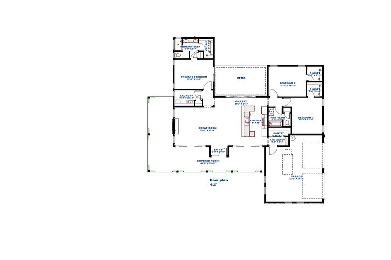 Architectural House Design - Floor Plan - Main Floor for Country House Plan #1126-2 - 3 bed, 2 bath