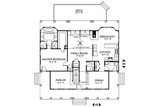 Floor Plan - Main Floor for Farmhouse House Plan #56-175 - 3 bed, 2.5 bath