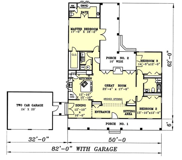 Architectural House Design - Southern Floor Plan - Main Floor Plan #44-140