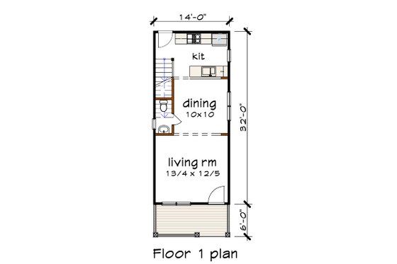 Floor Plan - Main Floor for Craftsman House Plan #79-277 - 2 bed, 1.5 bath