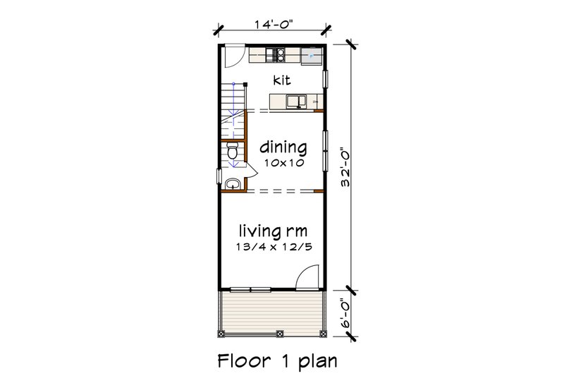 House Design - Floor Plan - Main Floor for Craftsman House Plan #79-277 - 2 bed, 1.5 bath