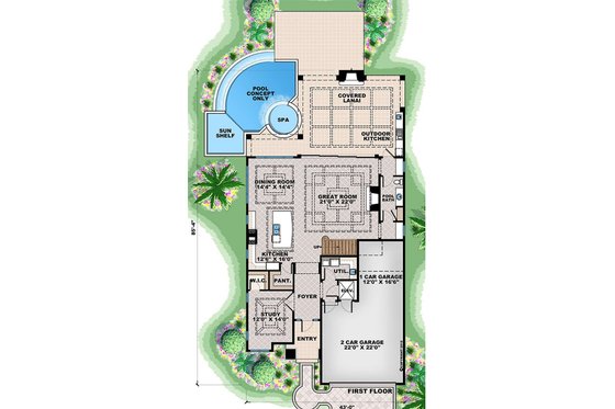 Floor Plan - Main Floor for Beach House Plan #27-557 - 5 bed, 5.5 bath
