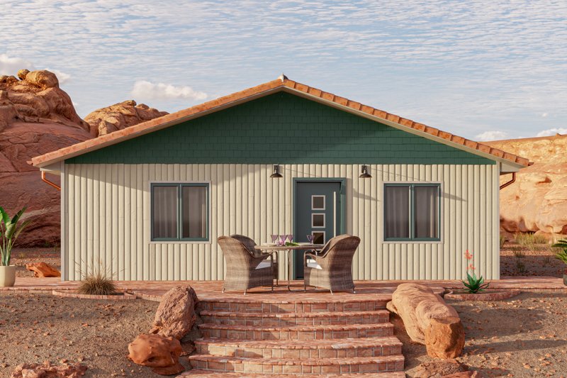 House Design - Exterior - Front Elevation for Adobe / Southwestern House Plan #1106-18 - 3 bed, 1 bath