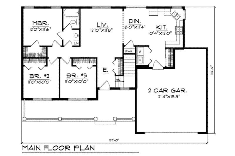 Home Plan - Floor Plan - Main Floor for Traditional House Plan #70-103 - 3 bed, 1 bath