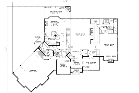 Floor Plan - Main Floor for European House Plan #17-642 - 4 bed, 4 bath