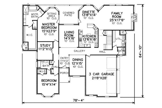 Floor Plan - Main Floor for European House Plan #65-489 - 4 bed, 4 bath
