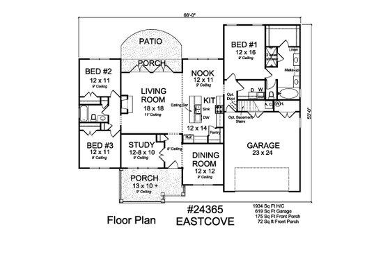 Floor Plan - Main Floor for Cottage House Plan #513-2193 - 3 bed, 2 bath