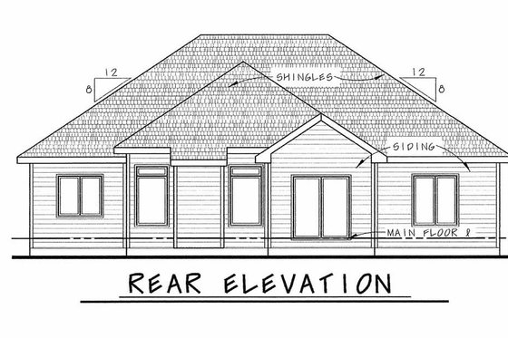 Exterior - Rear Elevation for Ranch House Plan #20-1869 - 3 bed, 2 bath