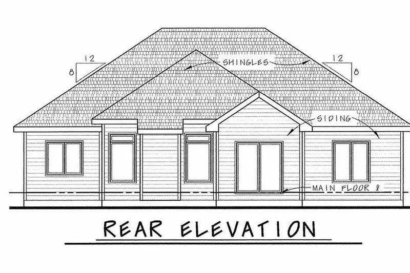 Home Plan - Exterior - Rear Elevation for Ranch House Plan #20-1869 - 3 bed, 2 bath