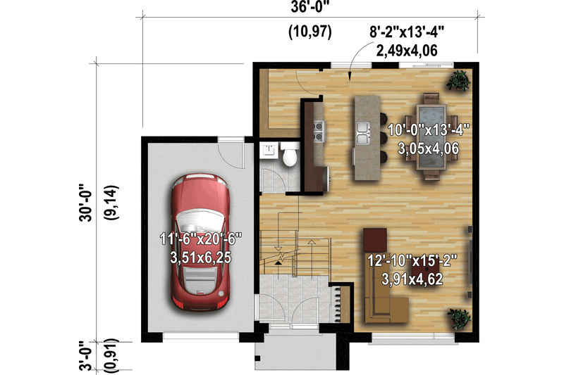 House Blueprint - Floor Plan - Main Floor for Contemporary House Plan #25-4916 - 3 bed, 1.5 bath