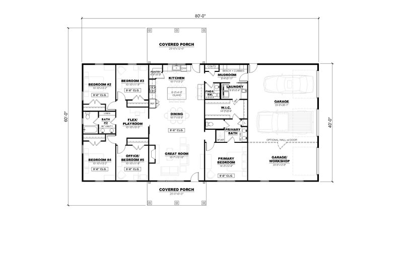 House Plan Design - Floor Plan - Main Floor for Barndominium House Plan #1117-6 - 5 bed, 2.5 bath
