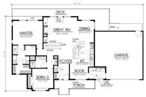 Floor Plan - Main Floor for Ranch House Plan #100-442 - 2 bed, 2 bath