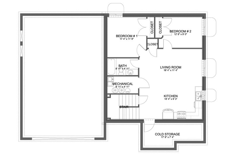 House Blueprint - Floor Plan - Lower Floor for Traditional House Plan #1060-472 - 3 bed, 2.5 bath