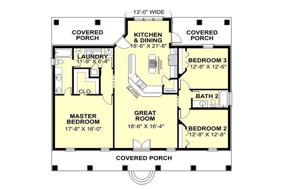 Floor Plan - Main Floor for Southern House Plan #44-168 - 3 bed, 2 bath