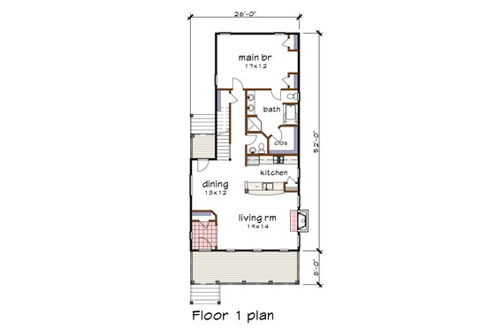 Floor Plan - Main Floor for Craftsman House Plan #79-355 - 4 bed, 3.5 bath