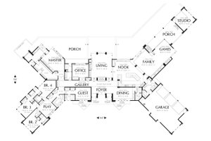 Ranch style, Craftsman detailed house plan, main level floor plan