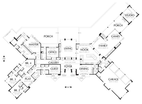 House Plan Design - Ranch style, Craftsman detailed house plan, main level floor plan