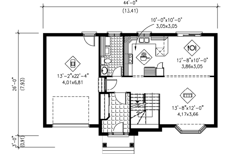 Dream House Plan - Floor Plan - Main Floor for European House Plan #25-4158 - 3 bed, 1.5 bath
