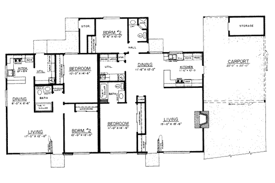 Floor Plan - Main Floor for Ranch House Plan #303-185 - 2 bed, 1 bath