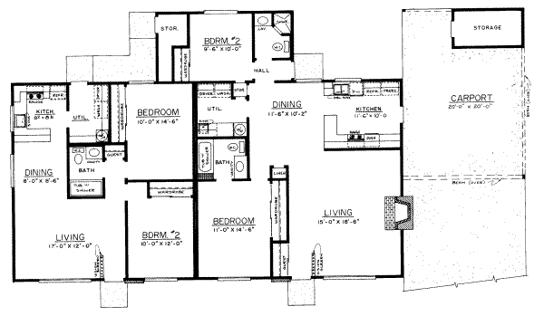 Floor Plan - Main Floor for Ranch House Plan #303-185 - 2 bed, 1 bath