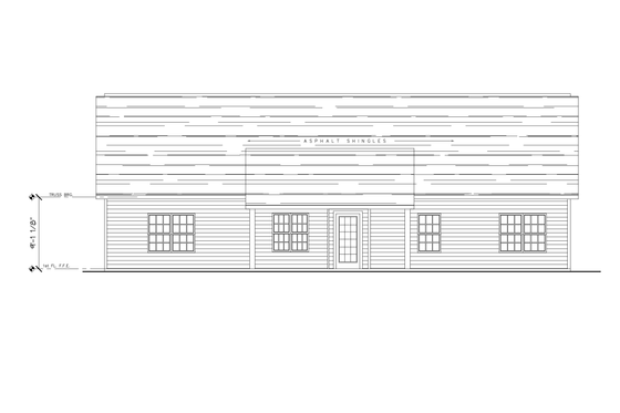 Exterior - Rear Elevation for Ranch House Plan #123-120 - 3 bed, 2.5 bath