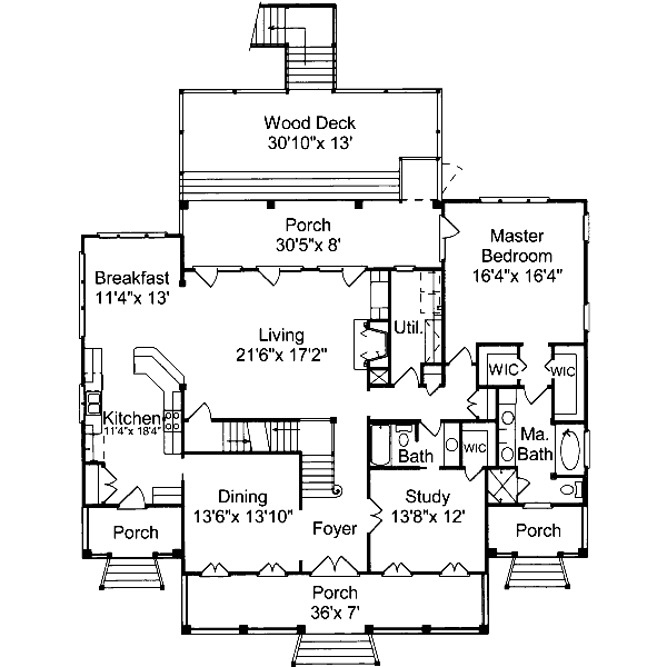 Home Plan - Southern Floor Plan - Main Floor Plan #37-104
