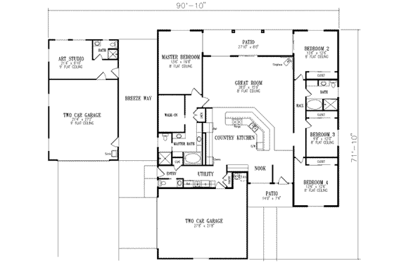 Floor Plan - Main Floor for Ranch House Plan #1-716 - 4 bed, 3.5 bath