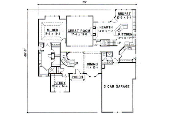 Floor Plan - Main Floor for Traditional House Plan #67-288 - 4 bed, 4 bath