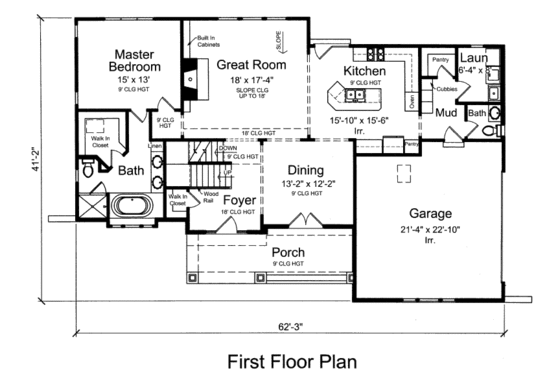 Floor Plan - Main Floor for Country House Plan #46-519 - 3 bed, 2.5 bath