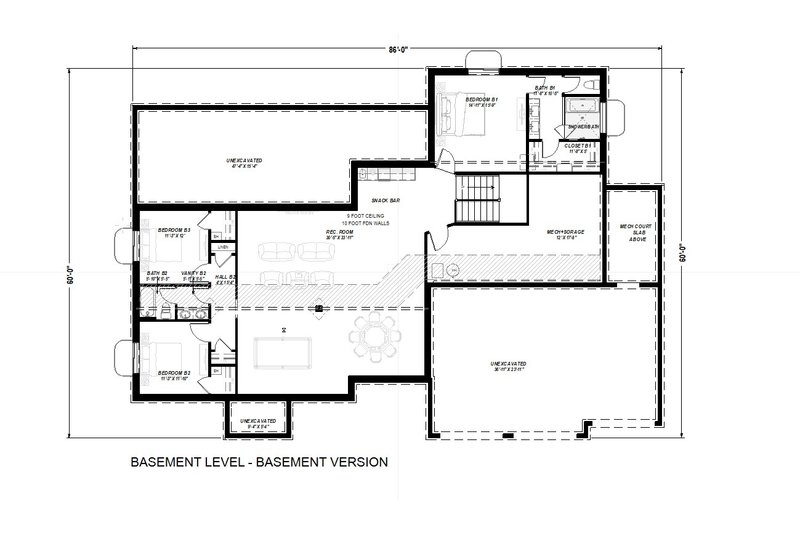 House Plan Design - Floor Plan - Lower Floor for Contemporary House Plan #1069-42 - 3 bed, 2.5 bath