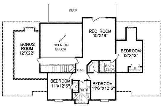 Floor Plan - Upper Floor for Colonial House Plan #65-250 - 4 bed, 4 bath