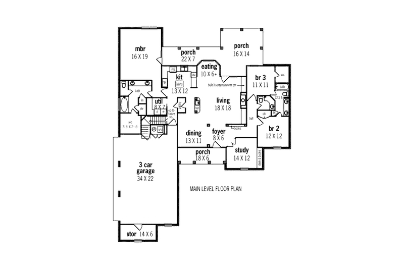 Home Plan - Floor Plan - Main Floor for European House Plan #45-357 - 3 bed, 2.5 bath