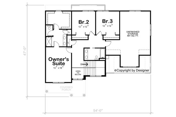 Floor Plan - Upper Floor for Classical House Plan #20-2434 - 3 bed, 2.5 bath