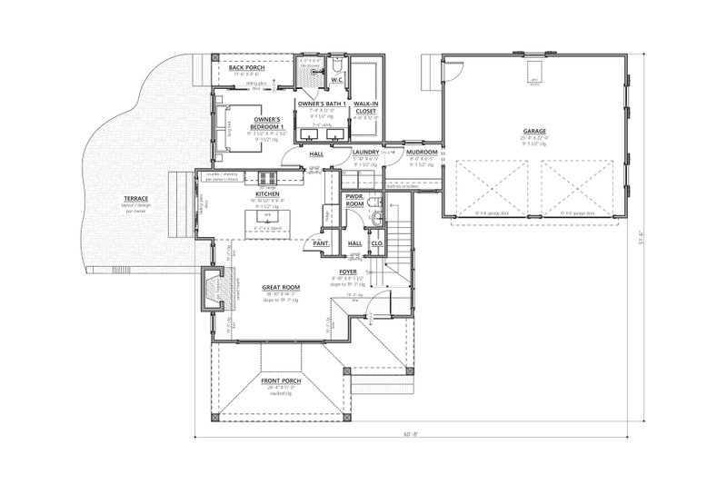 House Blueprint - Floor Plan - Main Floor for Craftsman House Plan #1094-15 - 2 bed, 2.5 bath